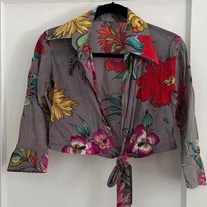 Floral Tie-Front Blouse - Multicolor